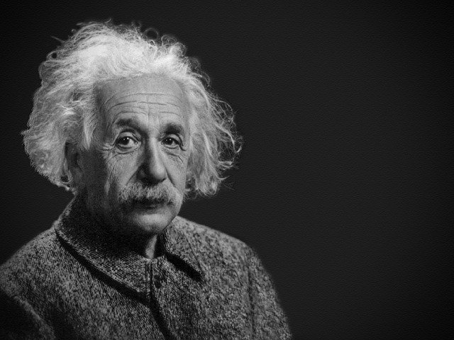 photo of Einstein on black background